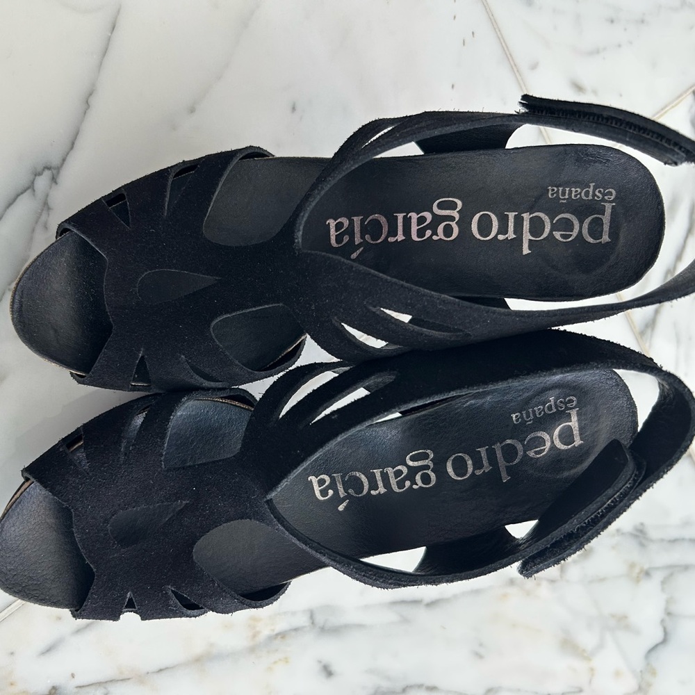 Black suede Pedro Garcia platform heels Size 37 1/2.